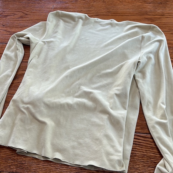 Karen Kane Lifestyle Petites chartreuse green faux wrap top. Size Large. - Picture 10 of 10